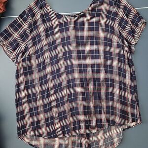 Navy and pink plaid Torrid blouse